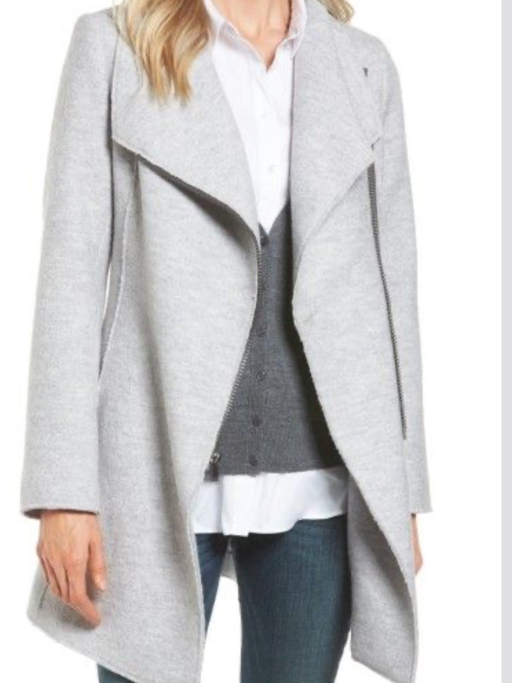 Halogen Light Gray Asymmetrical Open-Front Trench Wool Blend Coat XL